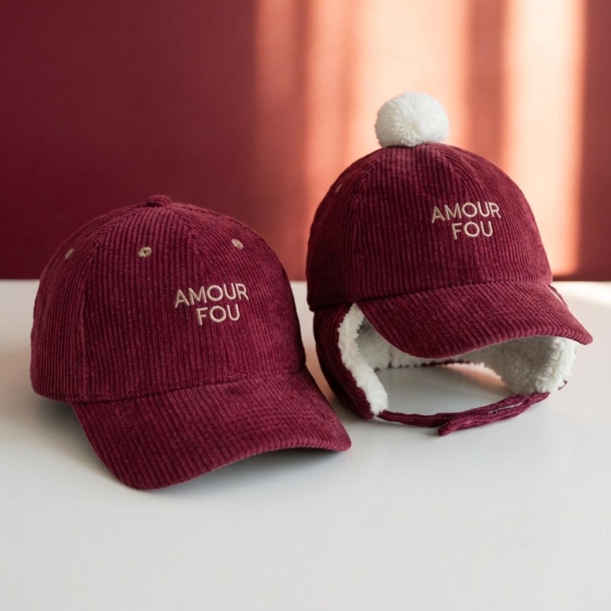 chapka-bebe-enfant-chamaye-assorti-papa-maman-enfant-casquette-papa-fils-cadeau-fete-des-peres-casquette-mere-fille-cadeau-naissance-maman-bebe-cadeau-original-famille-casquette-personnalisable-broderie-amour-fou-bordeaux